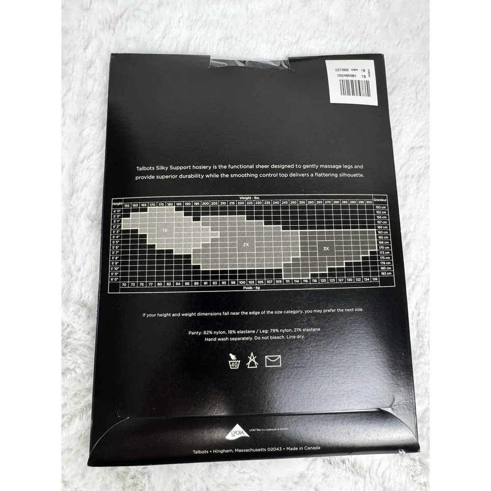 New Talbots Silky Support Pantyhose Black Control Top Sheer Toe Size 2X‎